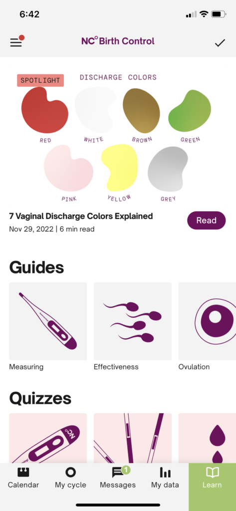 articles shown on Natural Cycles birth control app